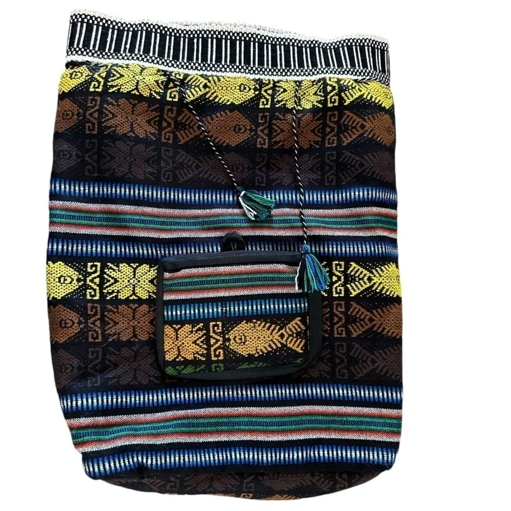 Boho Hand-Woven 100% Wool Blanket Flap Backpack, Made in Ecuador